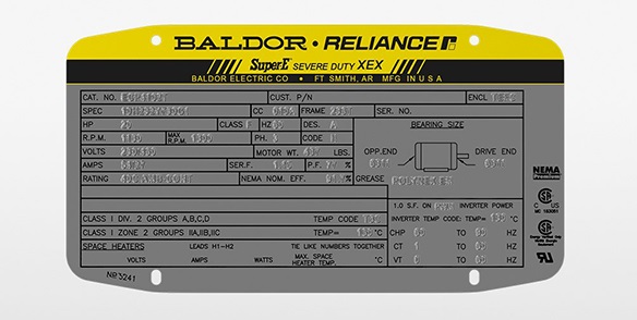 NEMA motor nameplate